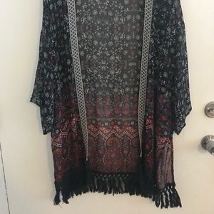 Navy Patterned Kimono Duster Cape